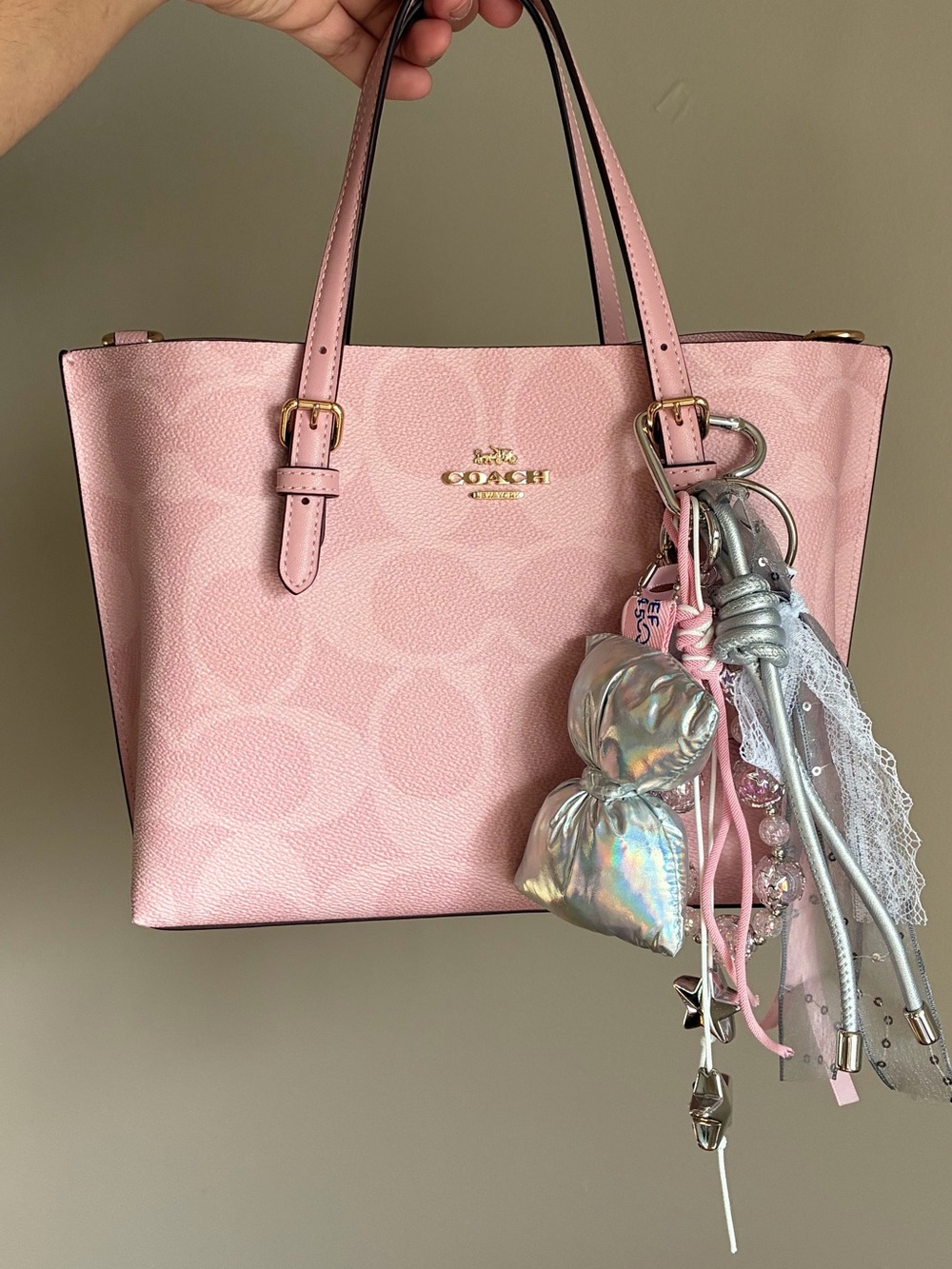 Iridescent Silver Bow & Lace Keychain Bag Charm